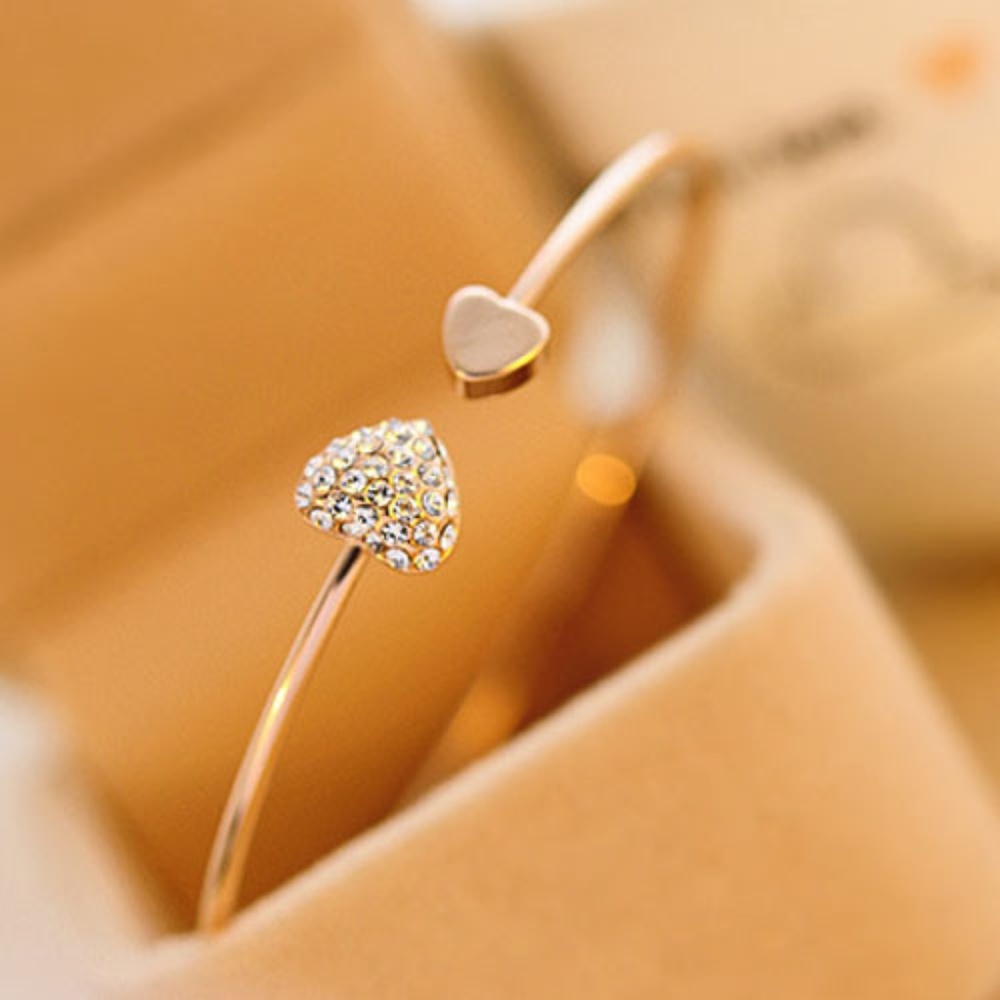 Gold Tone Heart Diamante Bangle - Picture 3 of 7